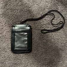 RFID Blocking Genuine Leather ID Card Holder Neck Strap Travel Wallet String Bag