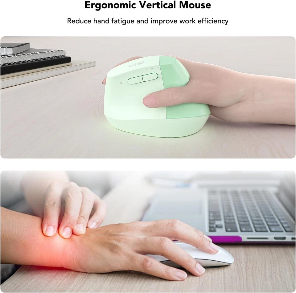 KYSONA EM18 Vertical Mouse – Bluetooth & 2.4G, 5-Level DPI, Silent – Green - Image 3 of 4