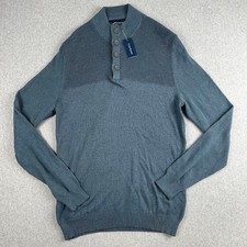 NWT Club Room Mens Blue Button Mock Neck Sweater Long Sleeve Cotton Size Medium