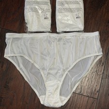 3 Pair Vintage Bali 24602 White Nylon Satin High Cut Bikini Brief Panties Sz 14