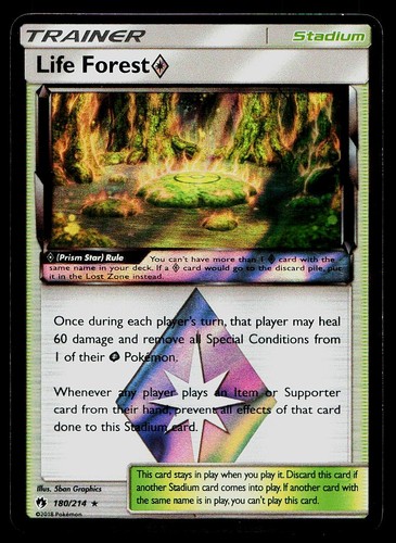 Pokemon Card Lost Thunder Life Forest ◇ 180/214 Prism Star Rare