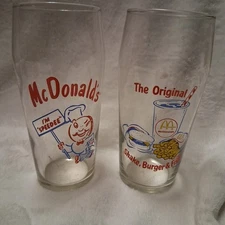 x2 Retro McDonald's Drinking Glasses "Speedee" &"Shake, Burger & Fries" VTG 1995