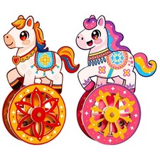 Wooden Models Assembly Self-Rocking Base Brain Game Wooden Horse Puzzle Kit