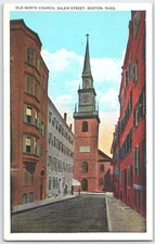 Vintage Old North Church Salem Street Boston Linen Postcard Historic