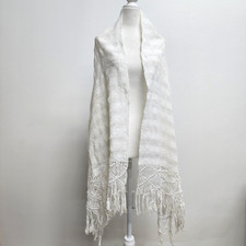 Vintage White Hand-Loomed Woven Wedding Shawl Wrap Scarf Large Lightweight