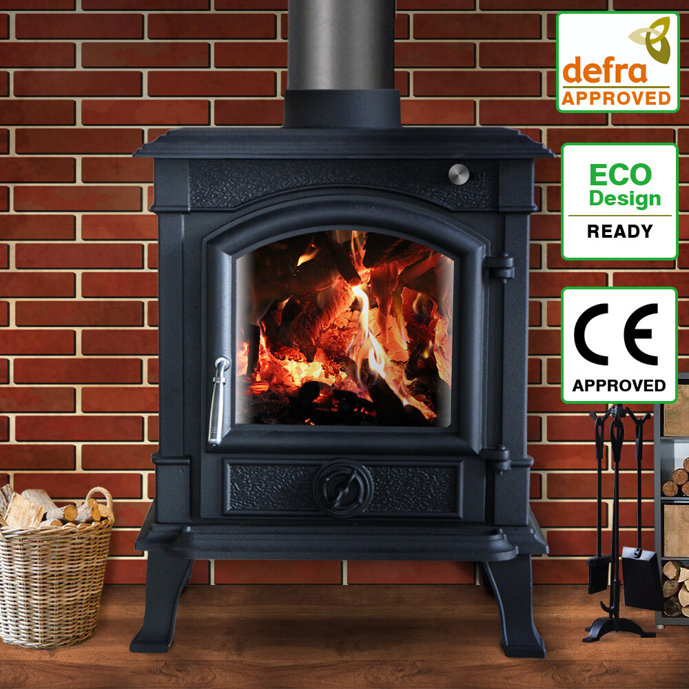 8KW Black Cast Iron Log Burner Wood Burning Stove Fireplace Eco Defra Approved