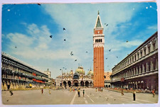 Piazza San Marco St. Mark s Square Basilica Clocktower Venice Italy Postcard E7