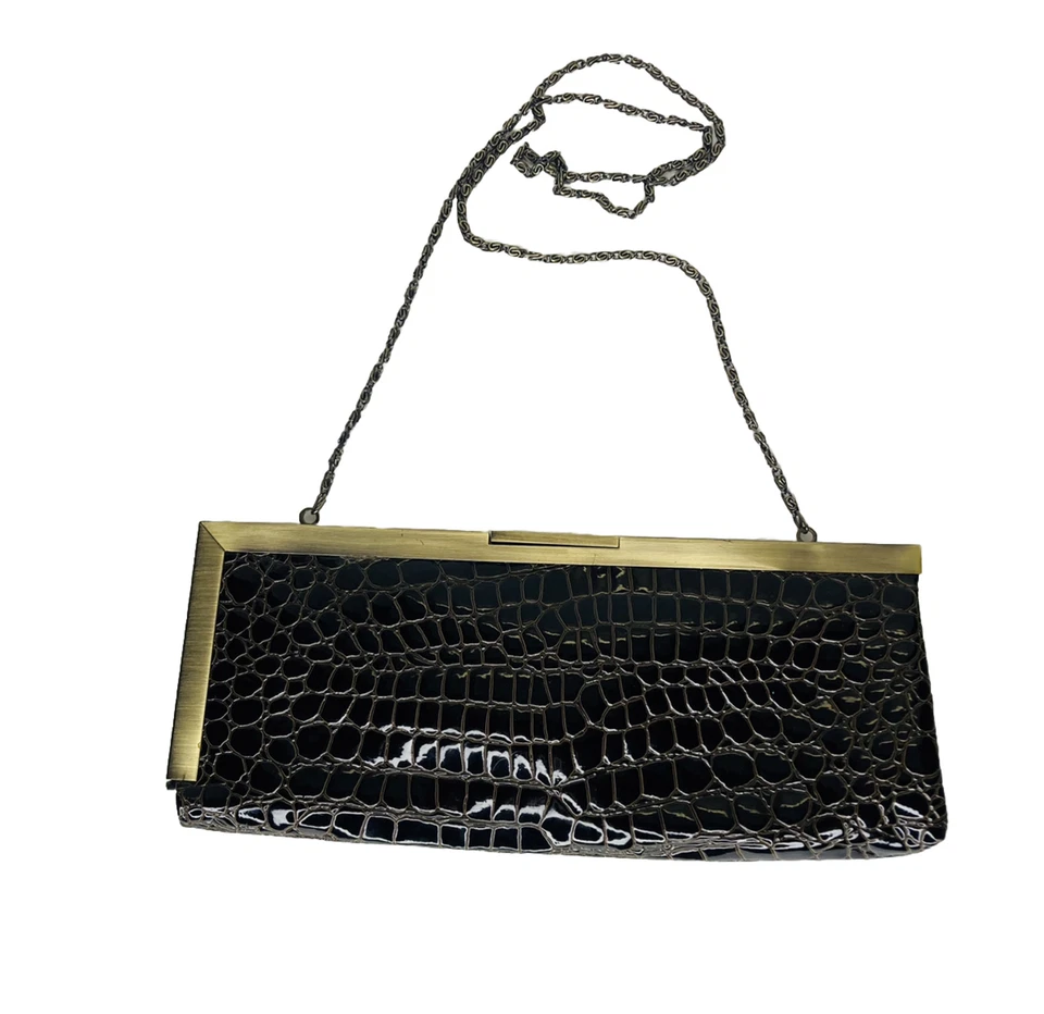 Jessica McClintock Vintage Faux Snakeskin Crossbody Clutch Handbag w/Mirror - Image 3 of 4