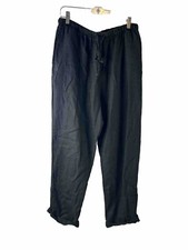 Vintage 90s Womens Large Linen Pull On Drawstring Cuffed Pants Black Lagenlook