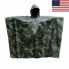 Waterproof Hooded Ripstop Rain Poncho Military Camping Hiking Raincoat Camo US
