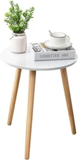 round Side Table, White Bedside Table Coffee End Table for Bedroom, Living Room,