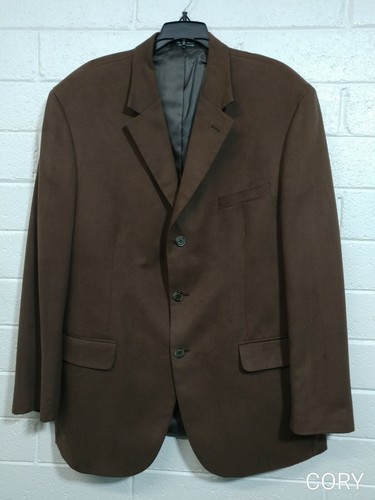 MEN'S ANDREW FEZZA FUSION BLAZER SUIT JACKET Size 44R Brown Faux Suede 3 buttons - Picture 2 of 12