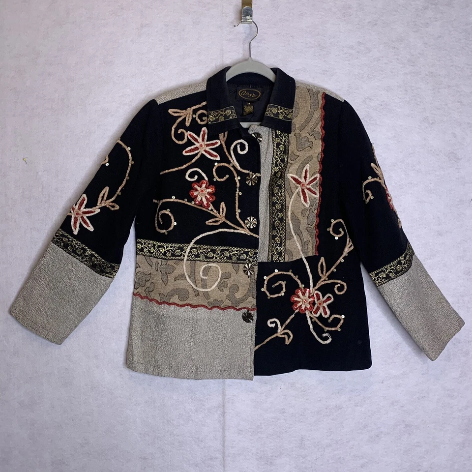 Abrigo Alex Kim Mujer Mediano Bordado Lentejuelas Almohadillas para el Hombro Bloque de Color De Colección Foto 2 de 4