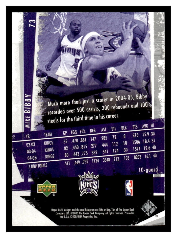 2005 Upper Deck Slam #73 Mike Bibby - Sacramento Kings - Image 2 of 2