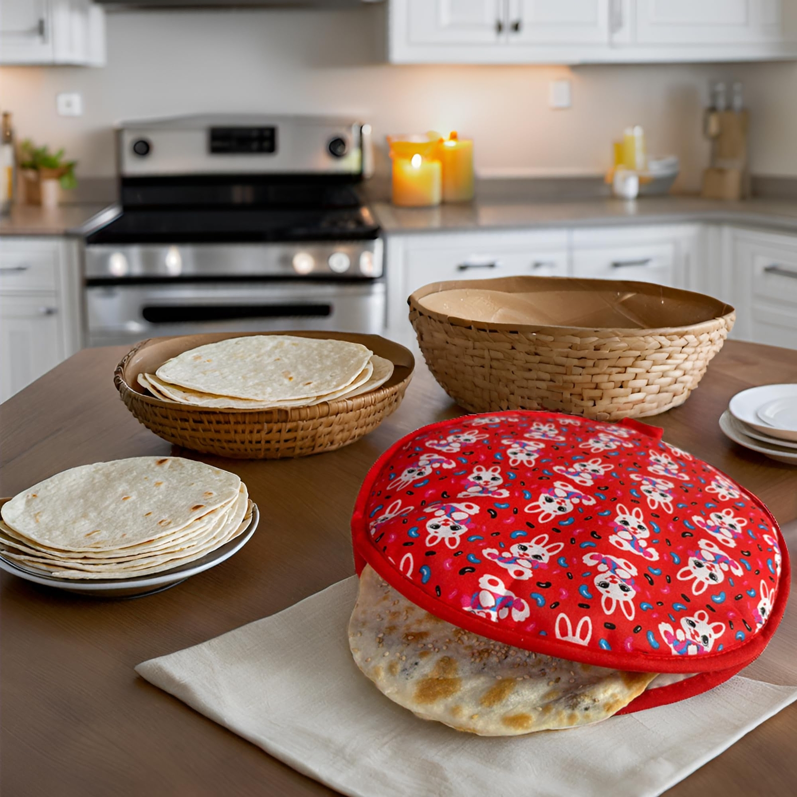 12 Inch Tortilla Warmer Bag Insulated Cloth Pouch for Tortillas Tacos Naan & ...