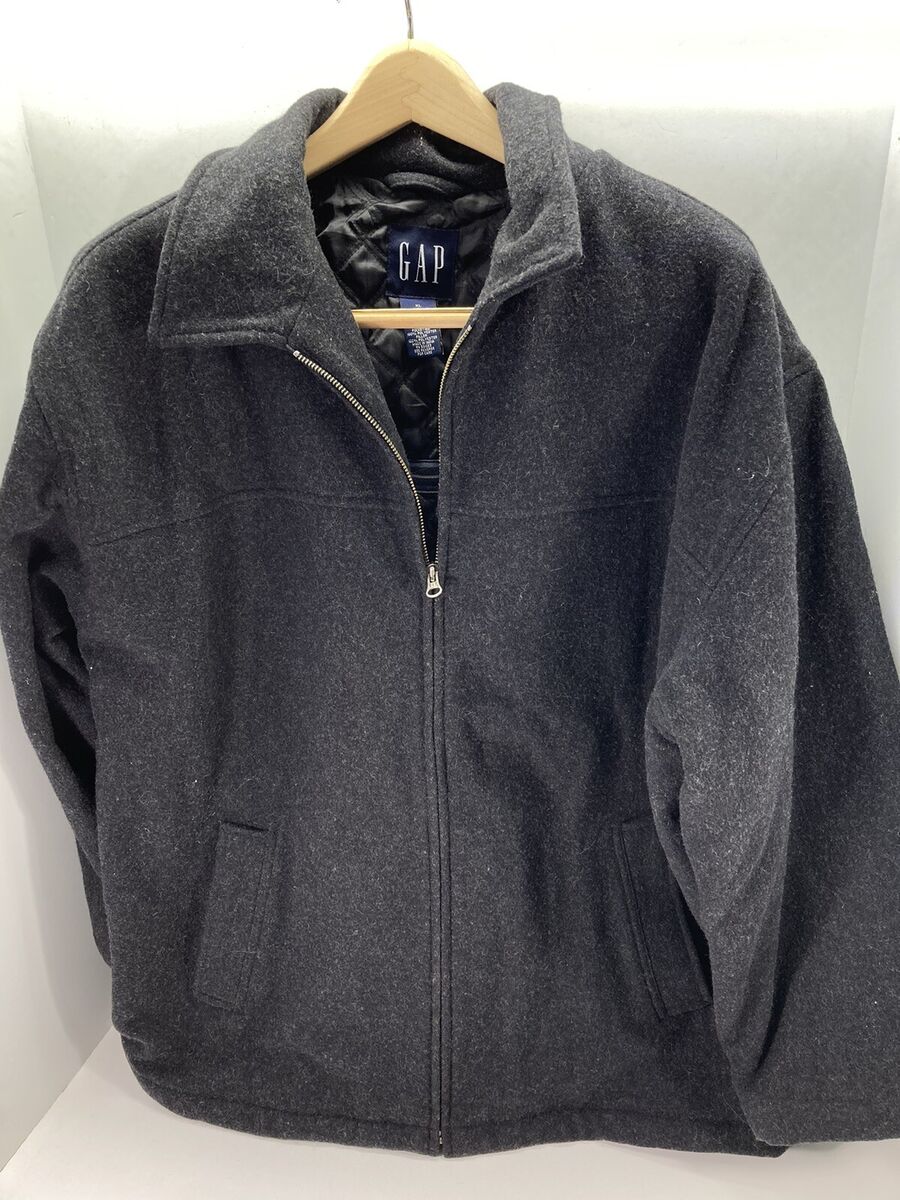 Gap Coat Jacket Men Size XL Wool Blend Full Zip Gray Qulited Gap Coat Jacket Men Size XL Wool Blend Full Zip Gray Qulited