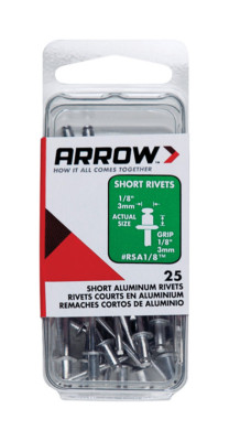 Arrow RSA1/8 Short Aluminum 1/8-Inch Rivets, 25-Count