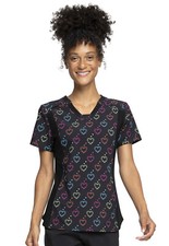 Hearts On The Line Cherokee Scrubs iFlex V Neck Knit Panel Top CK641 HOLN