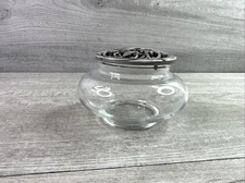 1989 Rawcliffe Pewter Hummingbird Flowers Lid on Glass Vanity Potpourri Jar