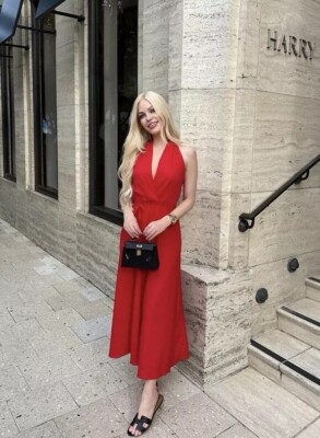 ZARA NWT WOMAN SS24 ZW COLLECTION MIDI HALTER DRESS RED | 4786/011 | eBay