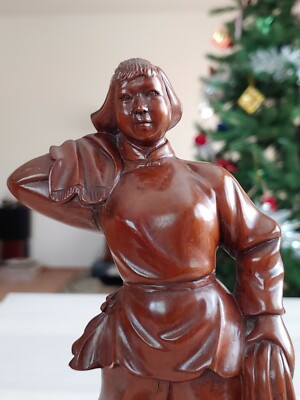木彫 中国 文化革命 子供 文革黄杨木雕拾穗姑娘Chinese Cultural Revolution Boxwood Sculpture