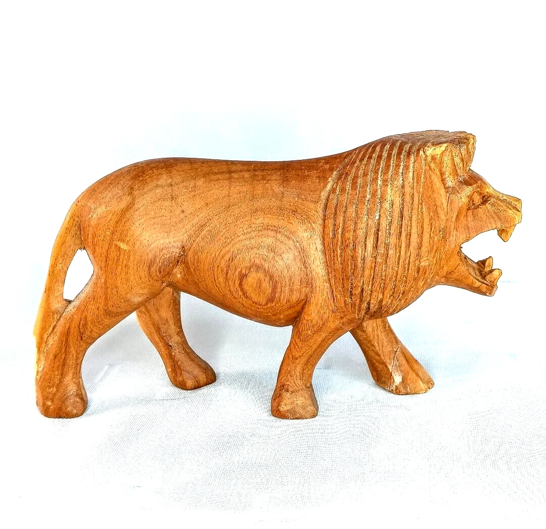Hand carved hot sale wooden lion