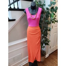 SHEIN Bodycon Dress Womens M Pink Orange Two Tone Ribbed Sleeveless Round Neck