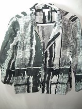 WOMENS BLACK WHITE LINEN CHICO'S MOTHER OF THE BRIDE BLAZER JACKET SIZE 1 M 40"
