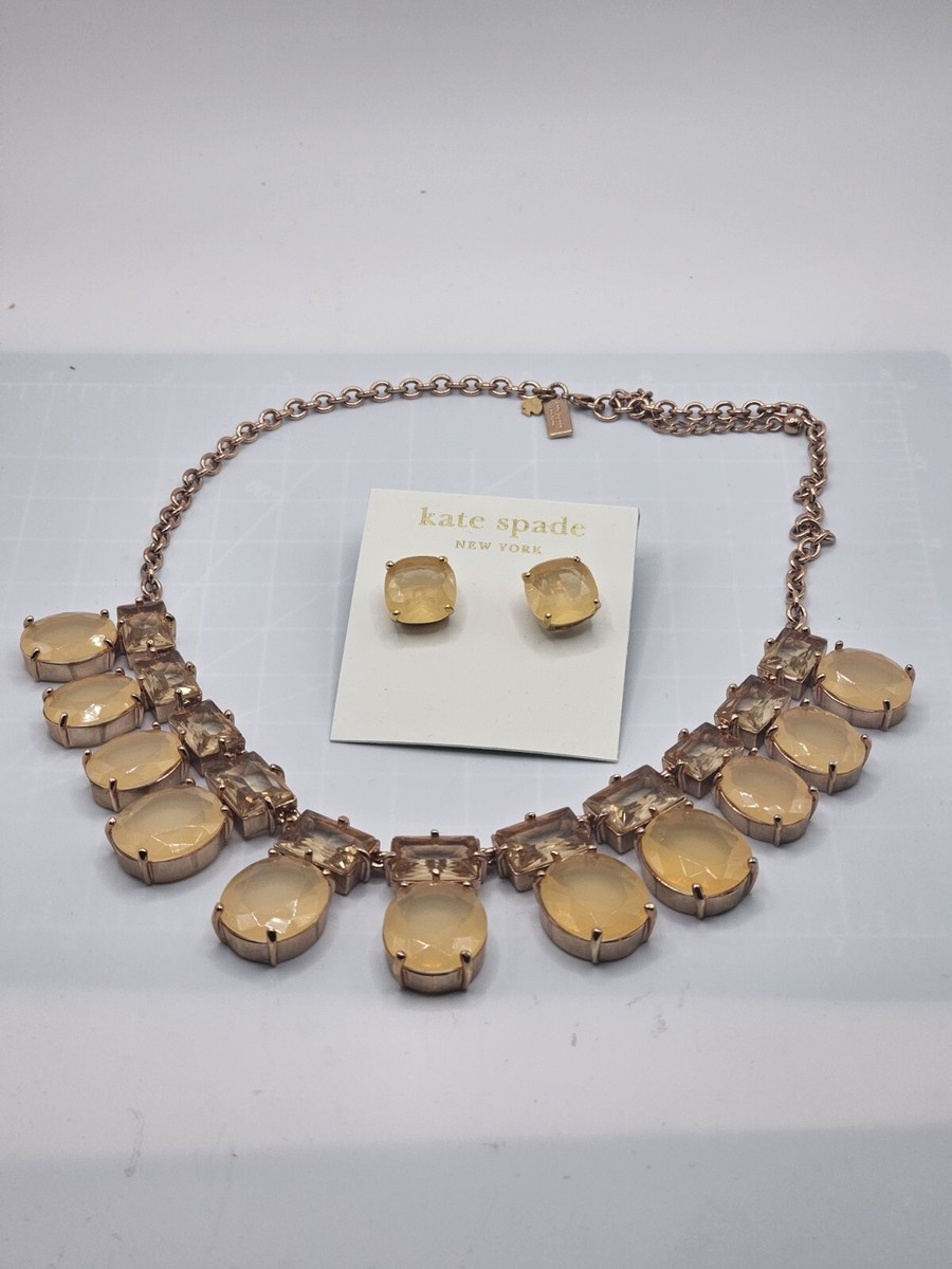 Kate Spade New York necklace earring set Champagne color stones New/used Signed  View 4