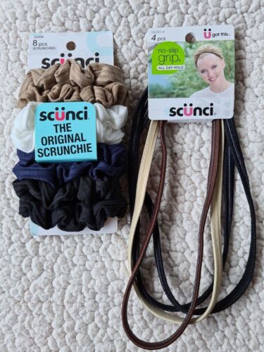 Lot of 2 Scunci Hair 8 PC Scrunchies + No Slip Grip Headbands 4 PC All Day Hold  - Picture 1 of 2