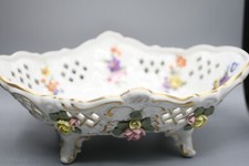 Antique Dresden Porcelain Pierced Footed Floral BOWL M1
