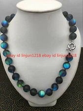 Natural 6/8/10/12mm Gray Gleamy Rainbow Moonstone Gemstone Necklace 18-36''