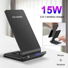 2in1 Wireless Charger Dock Stand For Samsung Galaxy S25 Ultra Apple iPhone 16/15