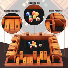 4 Players Shut the Box Dice Games, Wooden Board Table Math Game with 12 Dice ...