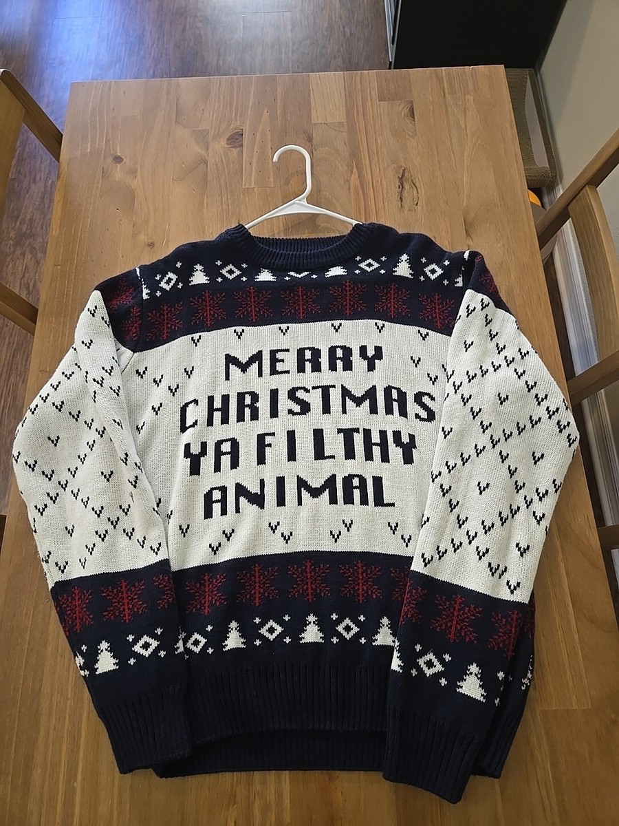 Merry Christmas Ya Filthy Animal Sweater Mens XL You Look Ugly Today VGC