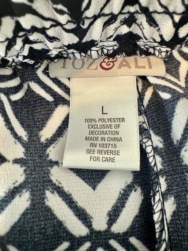 Roz & Ali Women's Large Wide-Leg Palazzo Pants Geometric Navy & Blue - Picture 11 of 18