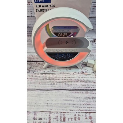 BT-3401P LED Wireless Charging Speaker Bluetooth Alarm Clock RGB White - New