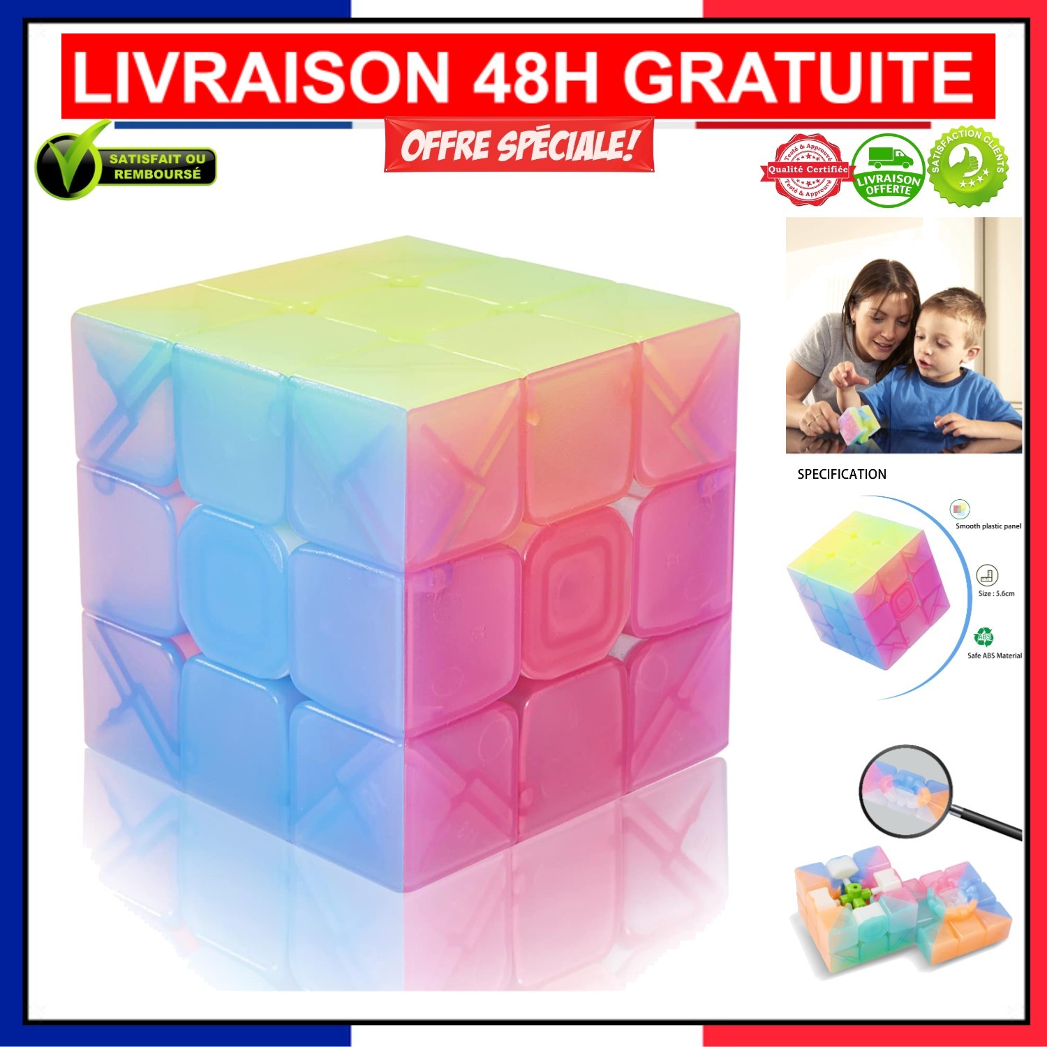 Cube magique 3x3 roulette de couleurs à offrir pour anniversaire enfant