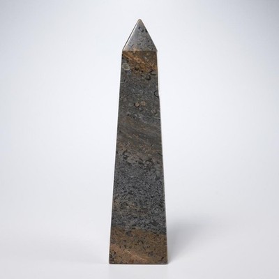 Vintage Polished Beveled Mottled Granite Obelisk Decorative Objet D'Art 10''h