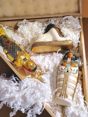 Egyptian Kurt Adler Polonaise Christmas Ornament Set Of 3 w Box Tut Sphinx 
