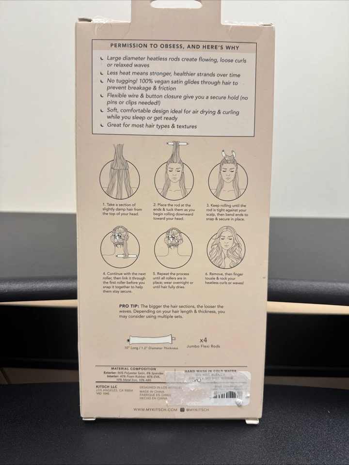 Satin Wrapped Jumbo Flexi Rods by  Kitsch 1 Packages of Four Jumbo Hair Rods New - Image 2 of 2