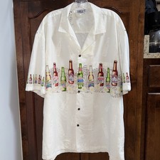 Vintage 90s Pacific Legend Hawaiian Shirt Made in USA Mens 3XL Beer Theme White