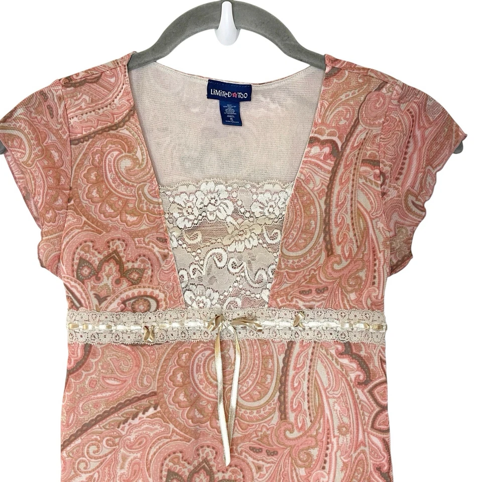 Винтажный ограниченный слишком девочек M 12 пейсли кукла фея кружева бант верхний розовый Y2K 90-х - Изображение 3 из 4