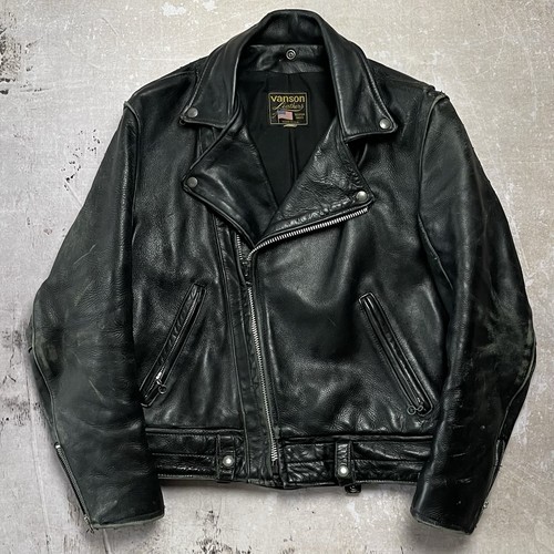 Vintage Vanson Double Riders Leather Jacket Black Size 40 TALON USA Perfecto