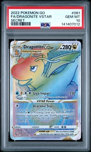 2022 POKEMON GO SECRET #081 FULL ART/DRAGONITE VSTAR PSA 10