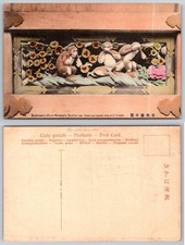 Vintage Koshinzaru Nikko Japan Three Wise Monkeys Embossed Postcard