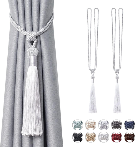2 Pack Long Tassel Curtain Tiebacks Handmade Braided Rope Knot Drape Tie Backs E - Picture 11 of 12
