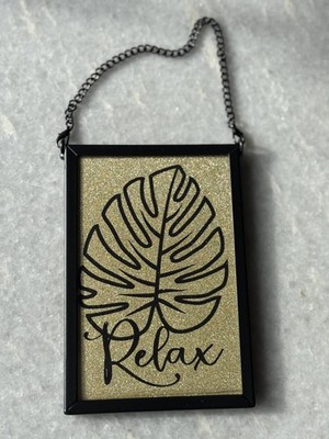 Blatt Wandbild - Wohndeko - Relax - Kettenrahmen - Gold Schwarz Glitzer Design 