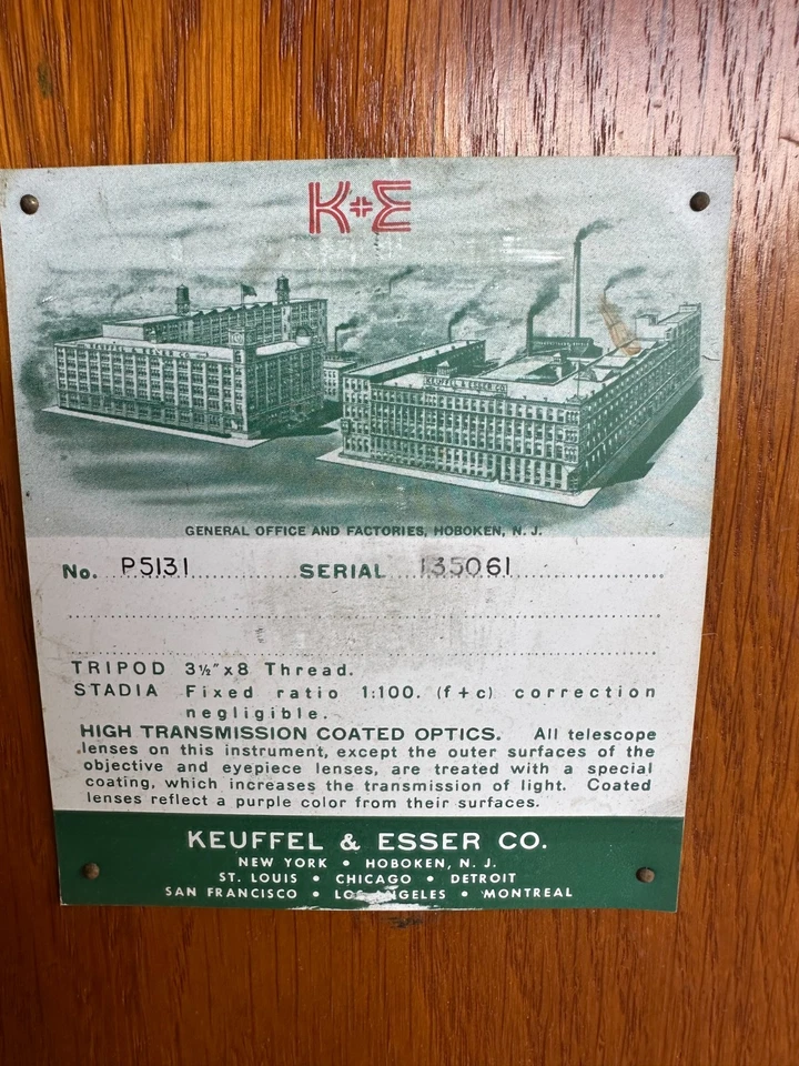Vintage Keuffel & Esser Surveyor Transit com caixa original e tripé - Imagem 4 de 4