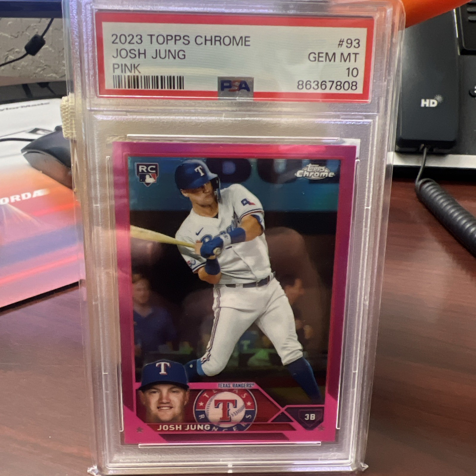 2023 Topps Chrome Josh Jung Pink Refractor RC #93 PSA 10 Gem Mint Rangers